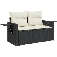 vidaXL Canapé de jardin avec coussins 2 places noir résine tressée
