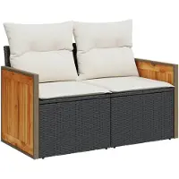 vidaXL Canapé de jardin avec coussins 2 places noir poly rotin