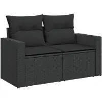 vidaXL Canapé de jardin avec coussins 2 places noir poly rotin