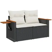 vidaXL Canapé de jardin avec coussins 2 places noir poly rotin