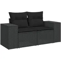 vidaXL Canapé de jardin avec coussins 2 places noir poly rotin