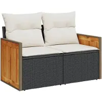 DKD Home Decor Canapé de jardin avec coussins 2 places noir poly rotin
