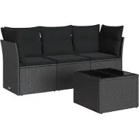 vidaXL Ensemble de salon de jardin 4 pièces avec coussins noir poly rotin