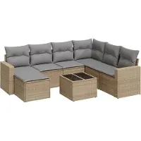 vidaXL Ensemble de jardin canapé 8 pièces avec coussins Beige Poly Rattan