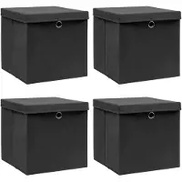 vidaXL Boîtes de rangement avec couvercle 4 pcs Noir 32x32x32 cm Tissu
