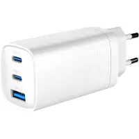 24hShop Chargeur rapide TA-UC-PDQC65-01-W à 3 ports, 65 W, avec technologie Power Delivery et connecteur GaN USB. Blanc.