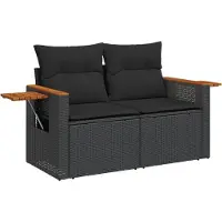vidaXL Canapé de jardin avec coussins 2 places noir résine tressée