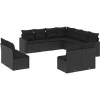 vidaXL Ensemble de salon de jardin 11 pièces avec coussins noir poly rotin