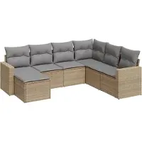 vidaXL Ensemble de salon de jardin 7 pièces avec coussins Beige Poly Rattan