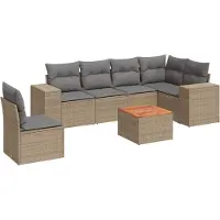 vidaXL Ensemble de salon de jardin 7 pièces avec coussins Beige Poly Rattan