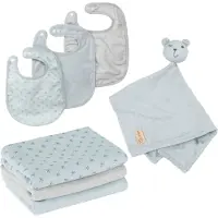 Roba Coffret Bébé Lil Planet - 7 Pcs - 3 Bavoirs + 1 Doudou + 3 Langes - Cadeau De Naissance - Bleu Clair / Gris