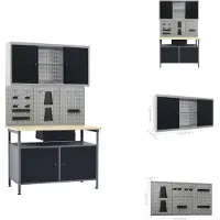 vidaXL Établi avec 3 panneaux à outils et 1 armoire murale - Établis