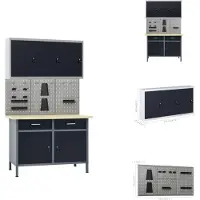 vidaXL Établi avec 3 panneaux à outils et 1 armoire murale - Établis