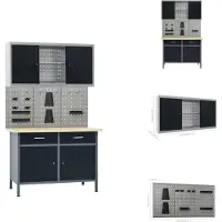 vidaXL Établi avec 3 panneaux à outils et 1 armoire murale - Établis