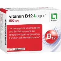 Vitamin B12-Loges Vitamine B12-Loges 500 µg gélules pour réduire la fatigue et contribuer au fonctionnement normal du système nerveux, 120 gélules