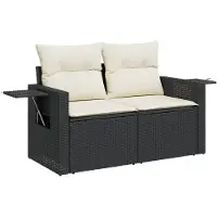 vidaXL Canapé de jardin avec coussins 2 places noir poly rotin