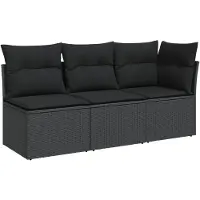 vidaXL Canapé de jardin avec coussins 3 places noir poly rotin