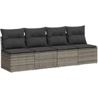 vidaXL Canapé de jardin 4 places avec coussins Gris Poly Rattan