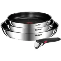 Tefal Ingenio Lot De 4 Pieces, Poeles 22/24/28 Cm + Poignée Amovible, Acier Inoxydable, Revetement Antiadhésif, Emotion L897s4