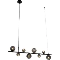 QAZQA Lampe à suspension noire avec verre fumé, allongée 8 lumières - Monaco