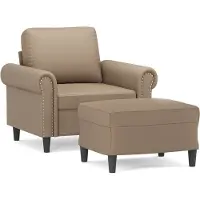 vidaXL Fauteuil avec pouf cappuccino brun 60 cm simili-cuir