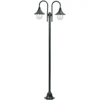 vidaXL Borne d'éclairage de jardin E27 220 cm aluminium 2 lanternes vert foncé