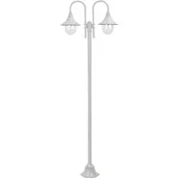 vidaXL Borne d'éclairage de jardin E27 220 cm aluminium 2 lanternes blanc