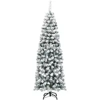 Costway Crayon Sapin de Noël 180cm, Sapin artificiel 500 aiguilles PVC avec neige, Sapin de Noël avec support métallique, Sapin artificiel Noël