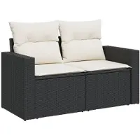 vidaXL Canapé de jardin avec coussins 2 places noir poly rotin