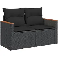 vidaXL Canapé de jardin avec coussins 2 places noir poly rotin