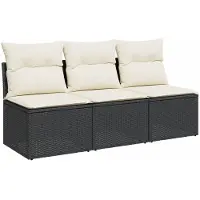 vidaXL Canapé de jardin avec coussins 3 places noir résine tressée