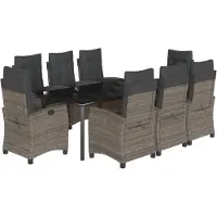 vidaXL Salon de jardin 9 pièces avec coussins Gris Poly Rattan