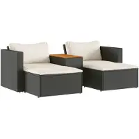 vidaXL Ensemble de salon de jardin 5 pièces avec coussins Noir Poly rotin Acacia