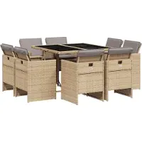 vidaXL Salon de jardin 9 pièces avec coussins Mélange beige Poly rotin