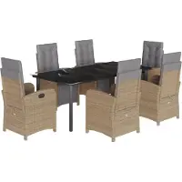 vidaXL Ensemble de jardin 7 pièces avec coussins Beige Poly rotin