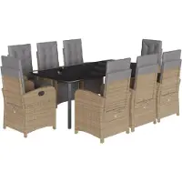 vidaXL Salon de jardin 9 pièces avec coussins Beige Poly Rattan