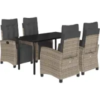vidaXL Ensemble de jardin 5 pièces avec coussins Gris Poly rotin