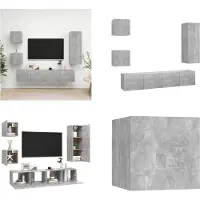 vidaXL 5 pcs. Set d'armoires TV Gris béton Bois composite - Set d'armoires TV - Set d'armoires TV suspendues - Set d'armoires TV suspendues
