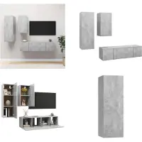 vidaXL 4 pcs. Set d'armoires TV Gris béton Bois composite - Set d'armoires TV - Set d'armoires TV suspendues - Set d'armoires TV suspendues
