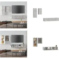 vidaXL 4 pcs. Armoire TV Set Béton Gris Bois composite - Armoire TV - Meubles TV - Meubles TV
