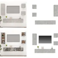 vidaXL 5 pcs. Set d'armoire TV gris béton bois composite - Ensemble d'armoires TV - Ensembles d'armoires TV - Meuble-paroi