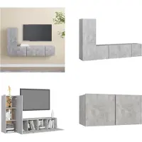 vidaXL 3 pcs. Set d'armoire TV Gris béton Bois composite - Set d'armoire TV - Set d'armoire TV suspendue - Set d'armoire TV suspendue