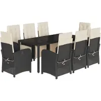 vidaXL Salon de jardin 9 pièces avec coussins noir poly rotin