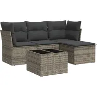 vidaXL Ensemble de salon de jardin 5 pièces avec coussins Gris Poly rotin