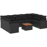 vidaXL Ensemble de 10 canapés de jardin avec coussins noir poly rotin