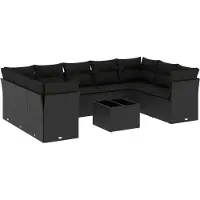 vidaXL Ensemble de 10 canapés de jardin avec coussins noir poly rotin
