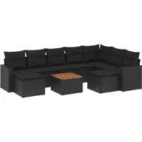 vidaXL Salon de jardin 10 pcs avec coussins noir résine tressée