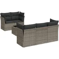 vidaXL Ensemble de salon de jardin 6 pièces avec coussins Gris Poly rotin
