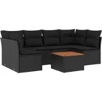 vidaXL Ensemble de salon de jardin 7 pièces avec coussins noir poly rotin
