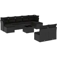 vidaXL Ensemble de 10 canapés de jardin avec coussins noir poly rotin